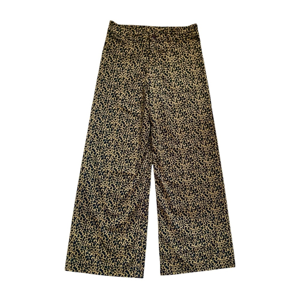 BEL KAZAN Kaya Pant Gold Juno Leopard Print High Waist Wide Leg Maximalist Sz 8